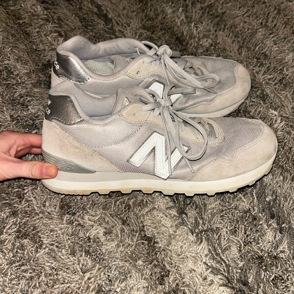 New Balance Women's Silver and Cream Sneakers